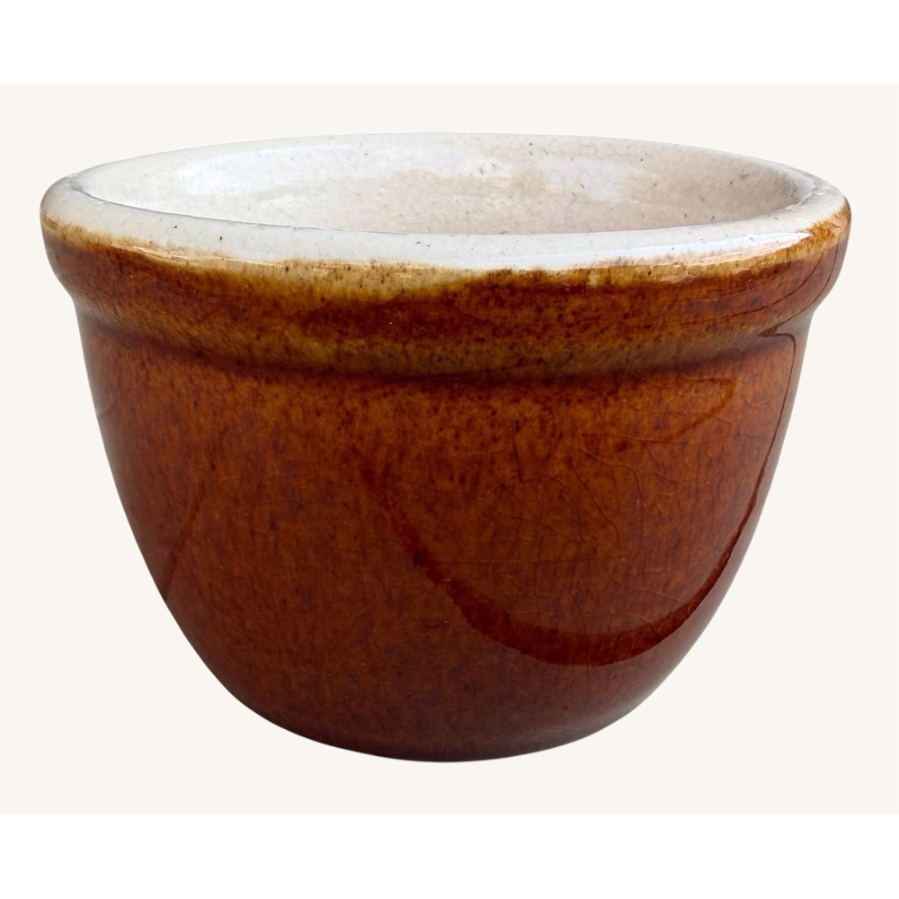 Vintage Brown Glazed Stoneware Custard Cup Ramekin Small 3.25" Bristol Interior